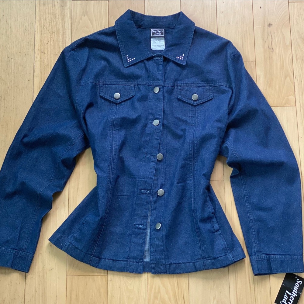 Southern Lady Western Dark Wash Denim Rhinestone Button Down Shirt Cowgirl - 20